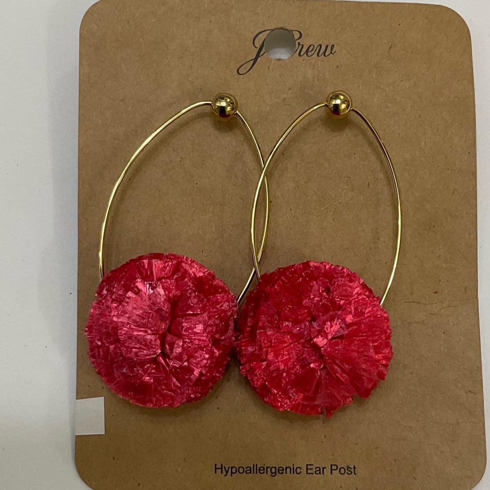 J. Crew Gold Earrings with Red Floral Accents